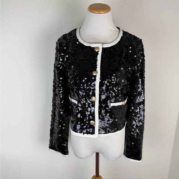 NWT J. Crew Sequin Lady Jacket Blazer Black White Size M - Picture 6 of 11